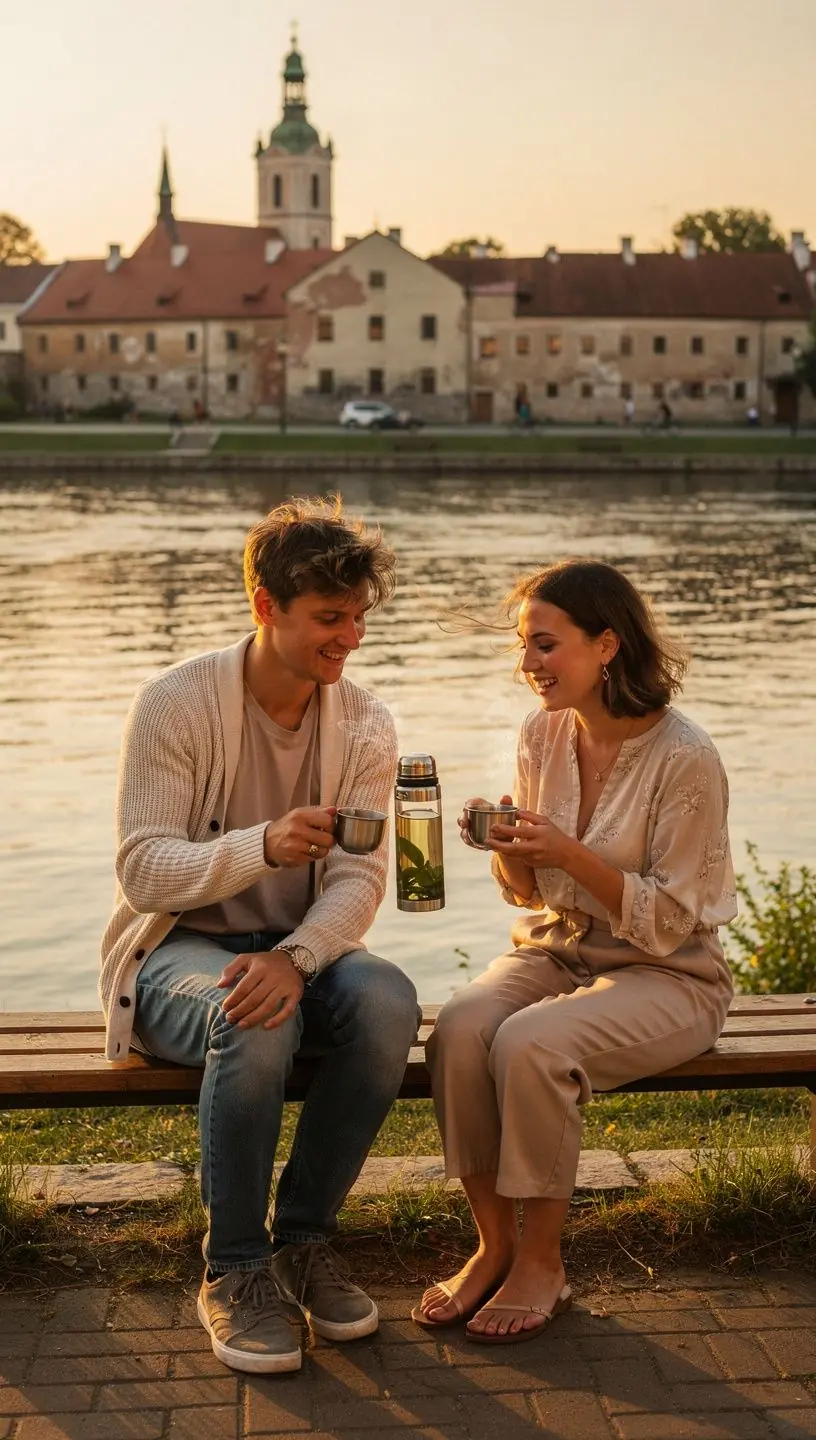 Darbo vieta su kompiuteriu, arbatos puodeliu ir užrašais apie įpročių formavimą.